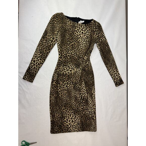 Vintage Y2K Cache Leopard Print Dress Bodycon Twist Waist Ruched Slimming Small - Picture 3 of 9